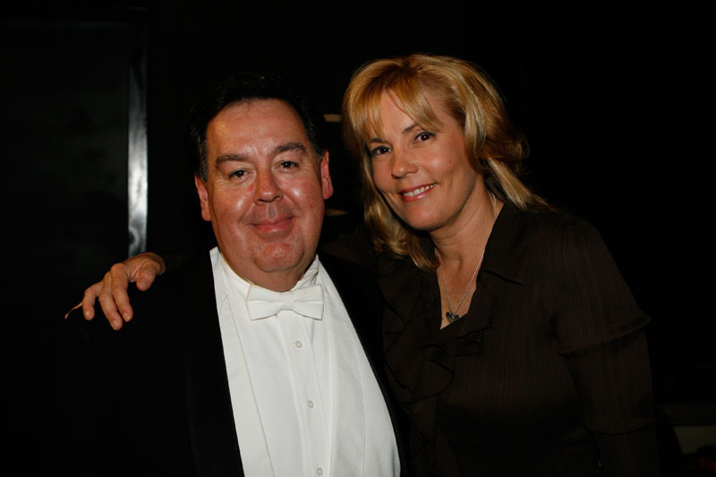 Maestro Hector Salazar and Narrator Karen Sharp share a moment after the concert.